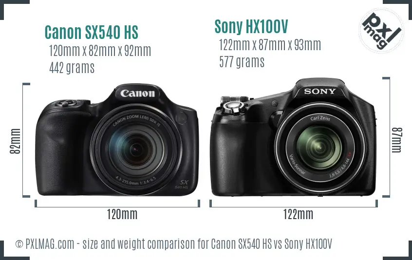 Canon SX540 HS vs Sony HX100V size comparison