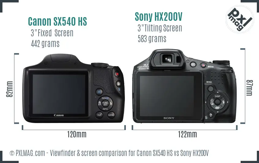 Canon SX540 HS vs Sony HX200V Screen and Viewfinder comparison