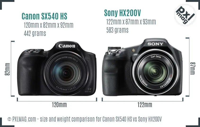 Canon SX540 HS vs Sony HX200V size comparison