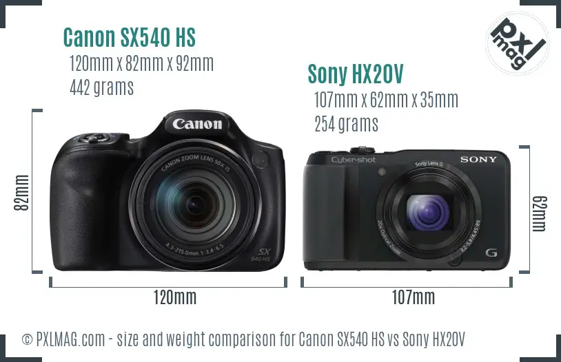 Canon SX540 HS vs Sony HX20V size comparison