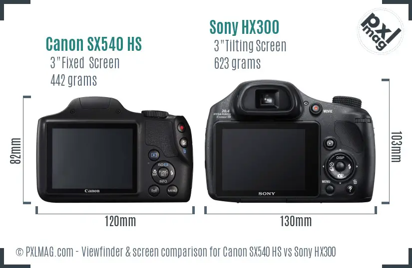 Canon SX540 HS vs Sony HX300 Screen and Viewfinder comparison