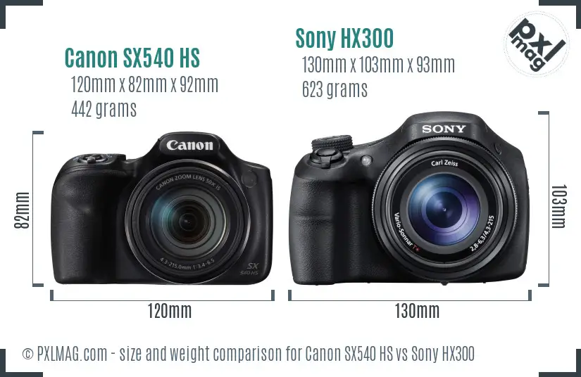 Canon SX540 HS vs Sony HX300 size comparison
