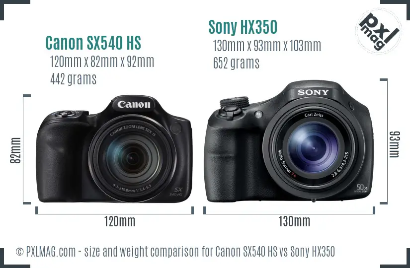 Canon SX540 HS vs Sony HX350 size comparison Canon SX540 HS vs Sony HX350 size comparison