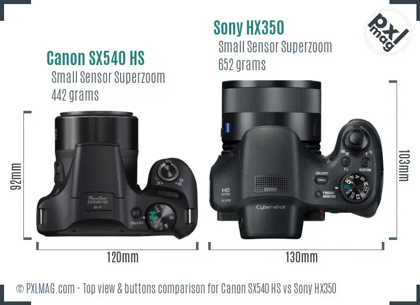 Canon SX540 HS vs Sony HX350 top view buttons comparison Canon SX540 HS vs Sony HX350 top view buttons comparison