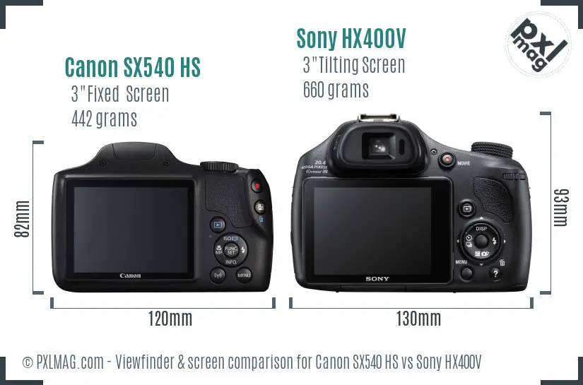 Canon SX540 HS vs Sony HX400V Screen and Viewfinder comparison