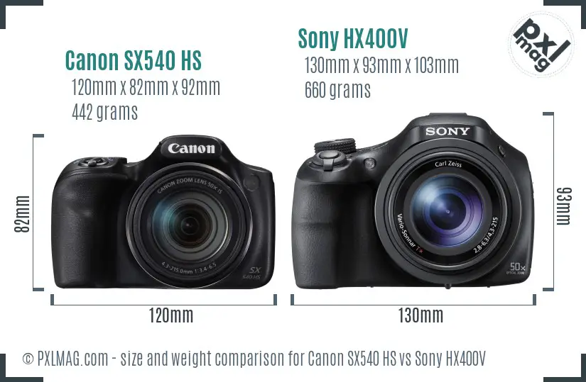 Canon SX540 HS vs Sony HX400V size comparison