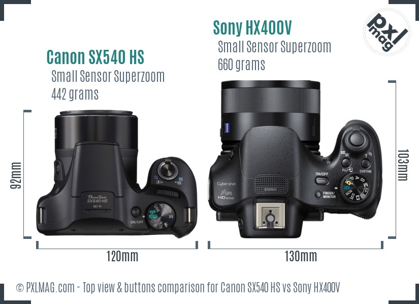 Canon SX540 HS vs Sony HX400V top view buttons comparison