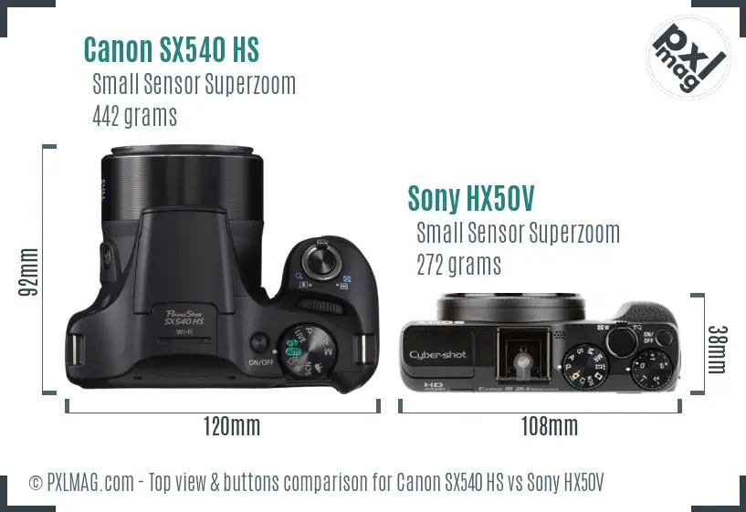 Canon SX540 HS vs Sony HX50V top view buttons comparison Canon SX540 HS vs Sony HX50V top view buttons comparison