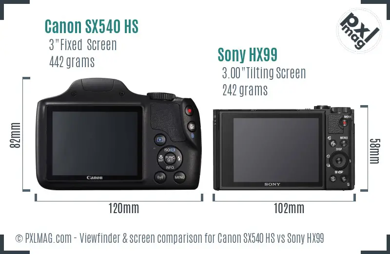 Canon SX540 HS vs Sony HX99 Screen and Viewfinder comparison