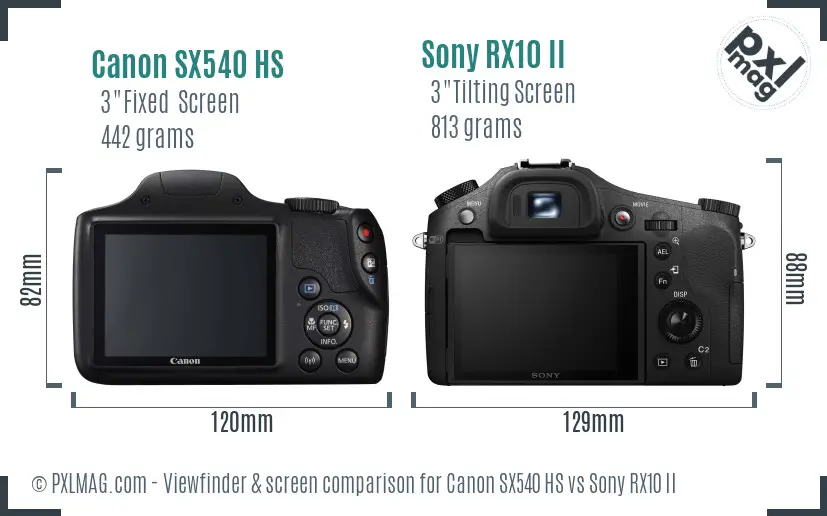 Canon SX540 HS vs Sony RX10 II Screen and Viewfinder comparison
