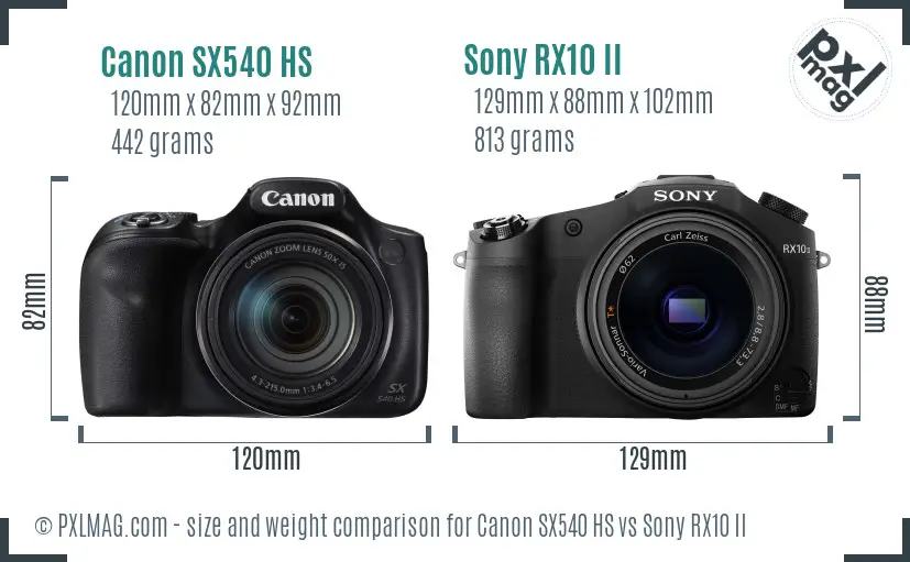 Canon SX540 HS vs Sony RX10 II size comparison