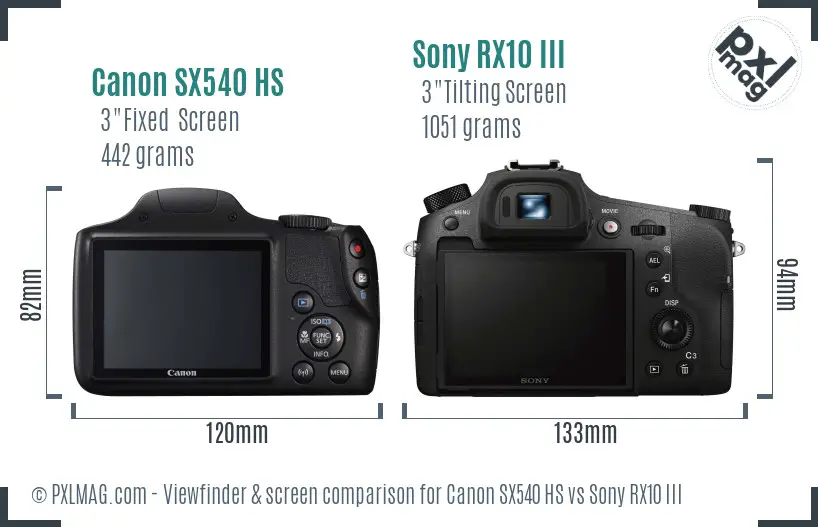 Canon SX540 HS vs Sony RX10 III Screen and Viewfinder comparison