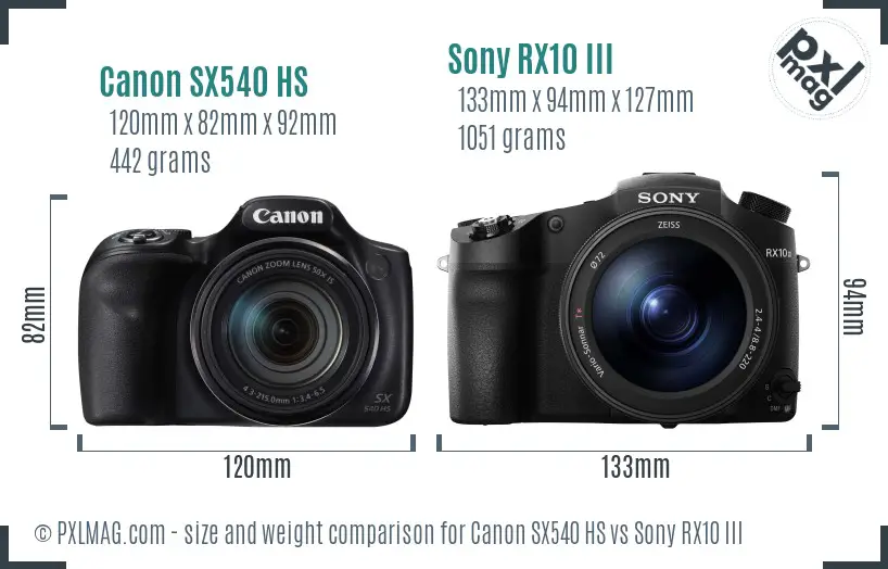 Canon SX540 HS vs Sony RX10 III size comparison