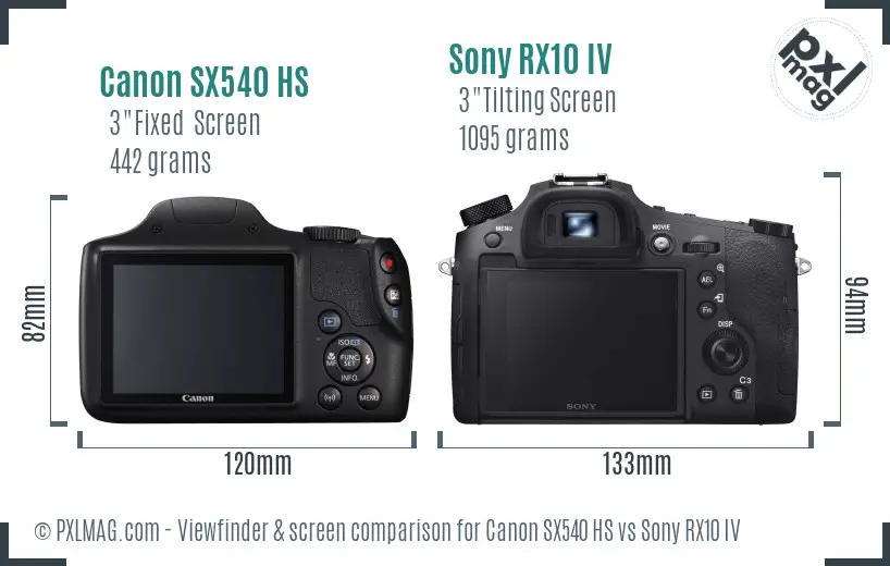 Canon SX540 HS vs Sony RX10 IV Screen and Viewfinder comparison