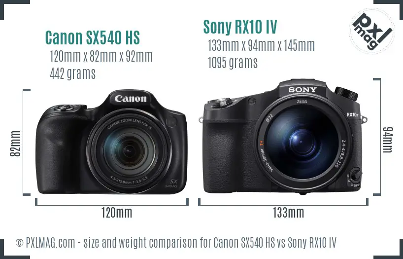 Canon SX540 HS vs Sony RX10 IV size comparison