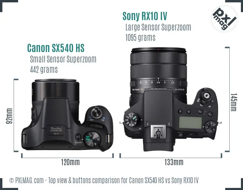 Canon SX540 HS vs Sony RX10 IV top view buttons comparison