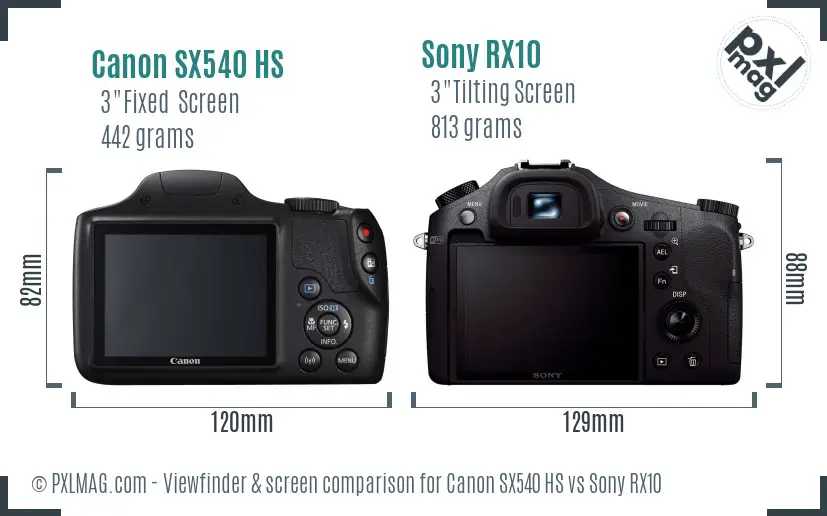 Canon SX540 HS vs Sony RX10 Screen and Viewfinder comparison