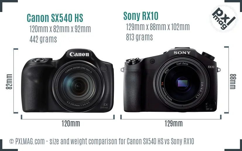 Canon SX540 HS vs Sony RX10 size comparison