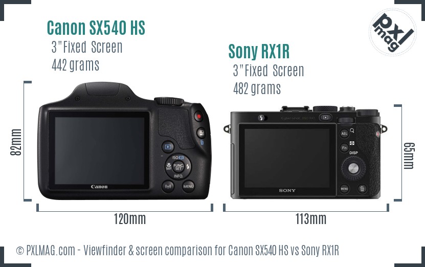 Canon SX540 HS vs Sony RX1R Screen and Viewfinder comparison