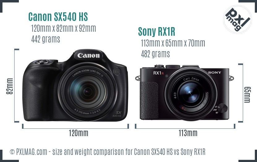 Canon SX540 HS vs Sony RX1R size comparison