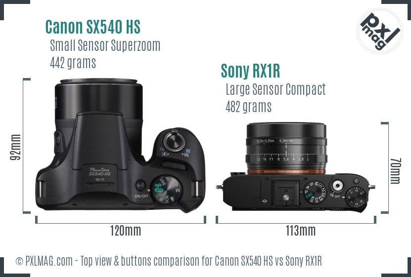 Canon SX540 HS vs Sony RX1R top view buttons comparison