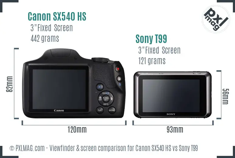 Canon SX540 HS vs Sony T99 Screen and Viewfinder comparison