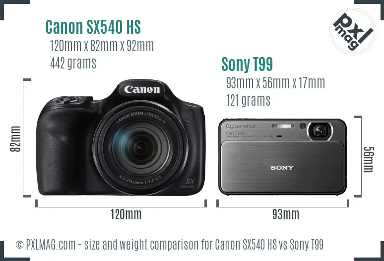 Canon SX540 HS vs Sony T99 size comparison