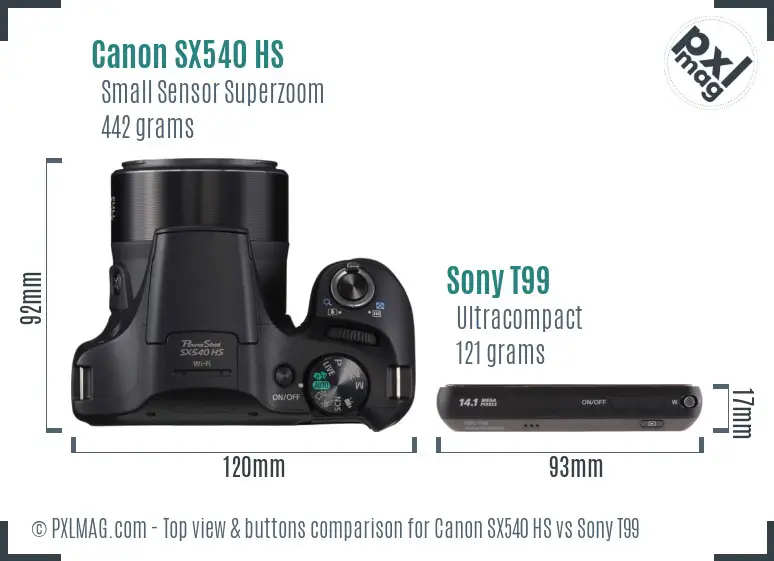 Canon SX540 HS vs Sony T99 top view buttons comparison