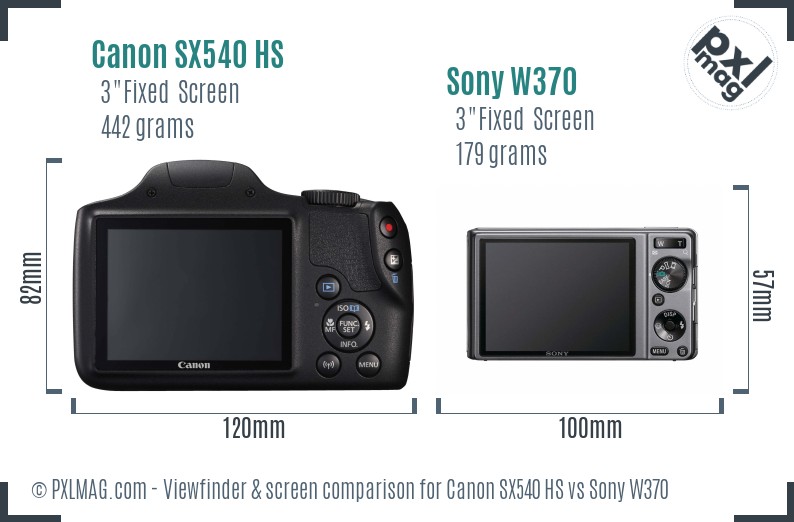Canon SX540 HS vs Sony W370 Screen and Viewfinder comparison