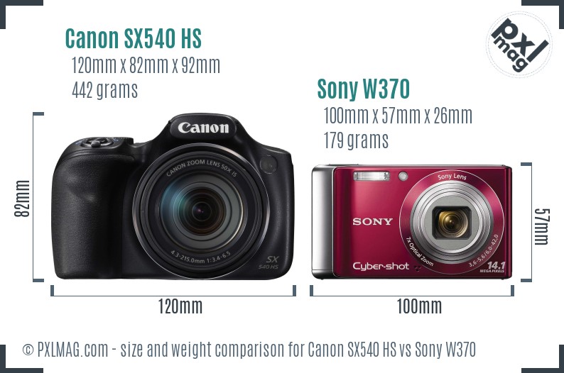 Canon SX540 HS vs Sony W370 size comparison