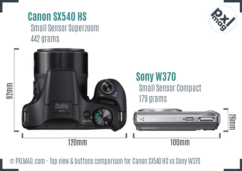 Canon SX540 HS vs Sony W370 top view buttons comparison
