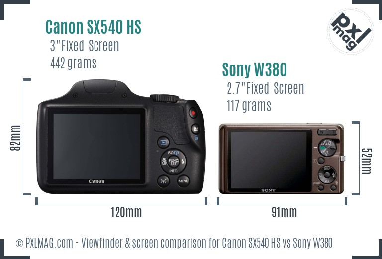 Canon SX540 HS vs Sony W380 Screen and Viewfinder comparison
