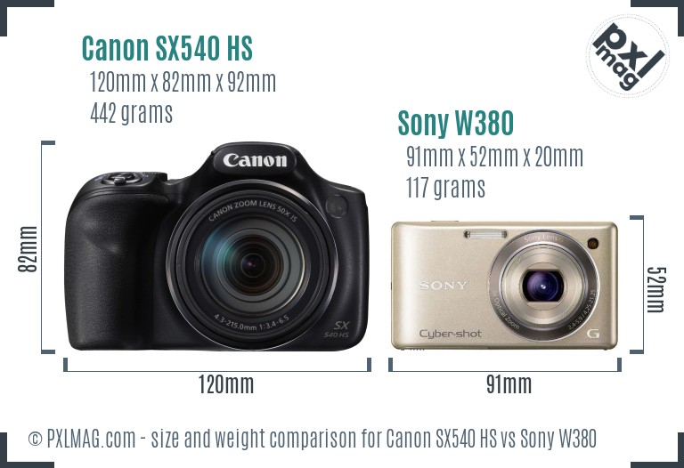 Canon SX540 HS vs Sony W380 size comparison