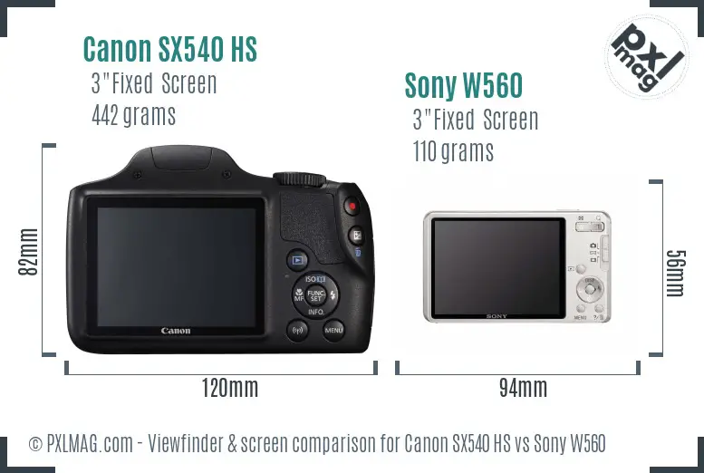 Canon SX540 HS vs Sony W560 Screen and Viewfinder comparison