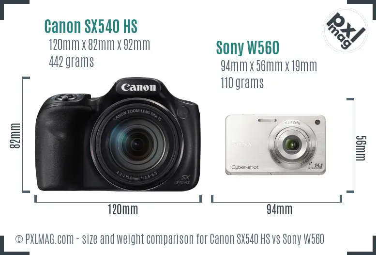 Canon SX540 HS vs Sony W560 size comparison