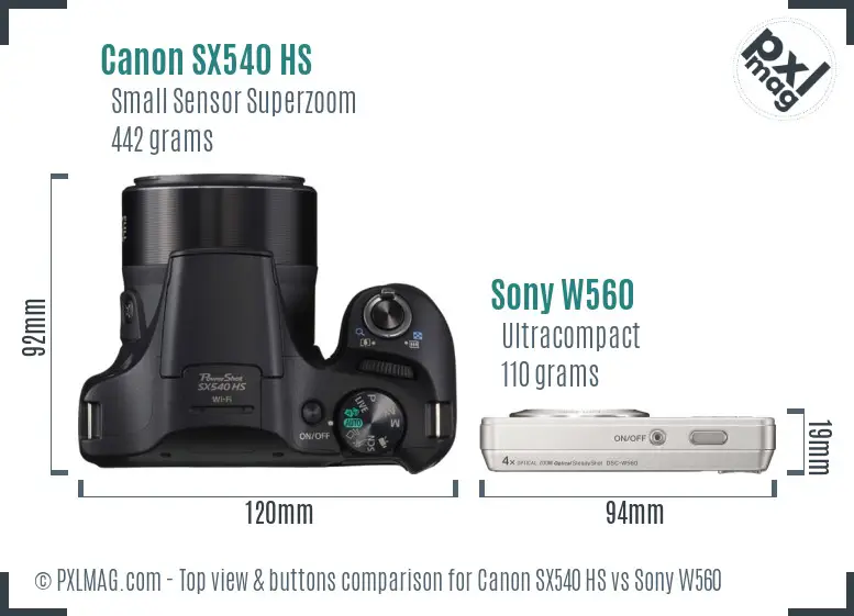 Canon SX540 HS vs Sony W560 top view buttons comparison