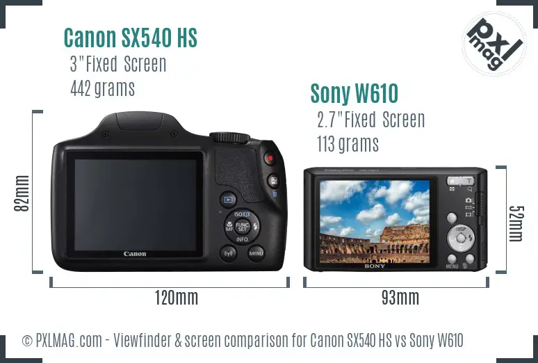 Canon SX540 HS vs Sony W610 Screen and Viewfinder comparison