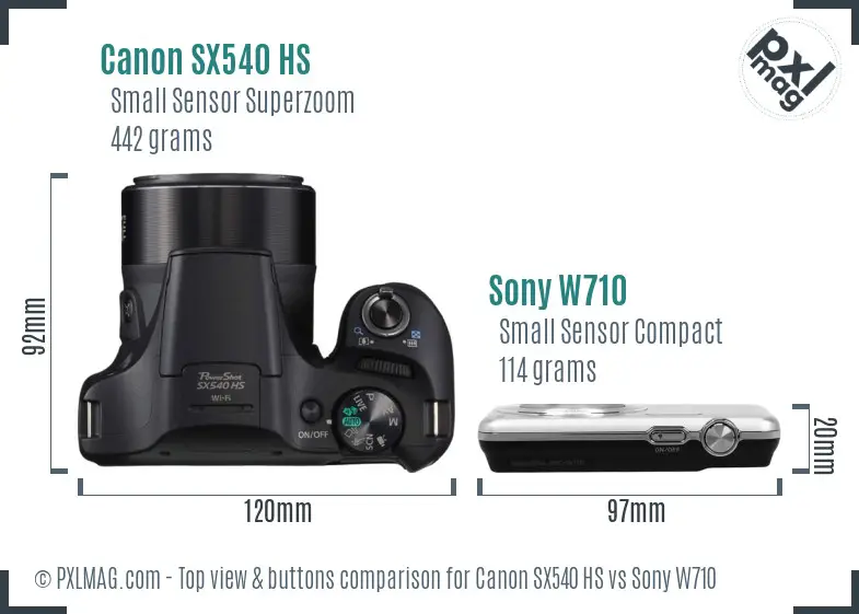 Canon SX540 HS vs Sony W710 top view buttons comparison Canon SX540 HS vs Sony W710 top view buttons comparison