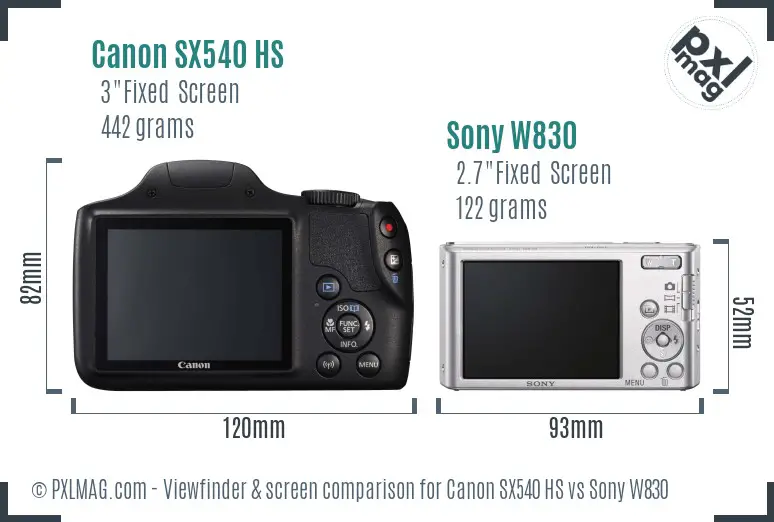 Canon SX540 HS vs Sony W830 Screen and Viewfinder comparison Canon SX540 HS vs Sony W830 Screen and Viewfinder comparison