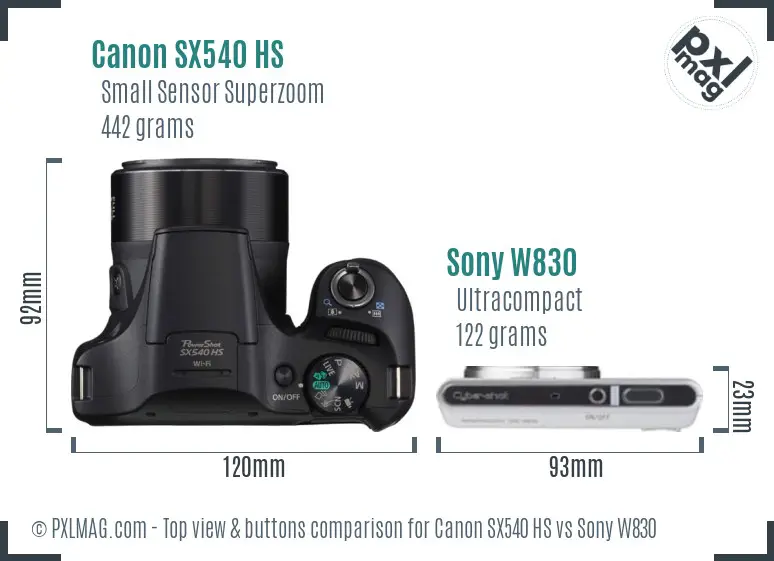 Canon SX540 HS vs Sony W830 top view buttons comparison Canon SX540 HS vs Sony W830 top view buttons comparison
