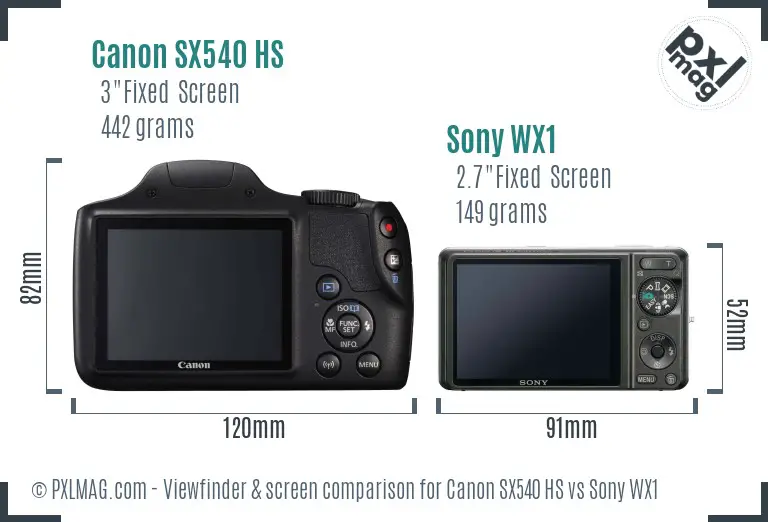 Canon SX540 HS vs Sony WX1 Screen and Viewfinder comparison