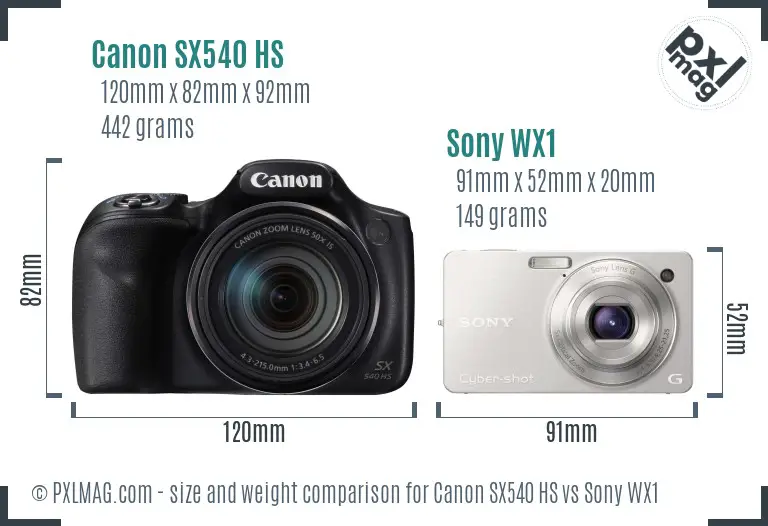 Canon SX540 HS vs Sony WX1 size comparison