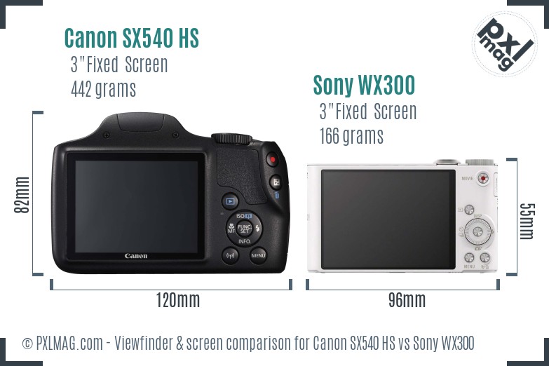 Canon SX540 HS vs Sony WX300 Screen and Viewfinder comparison
