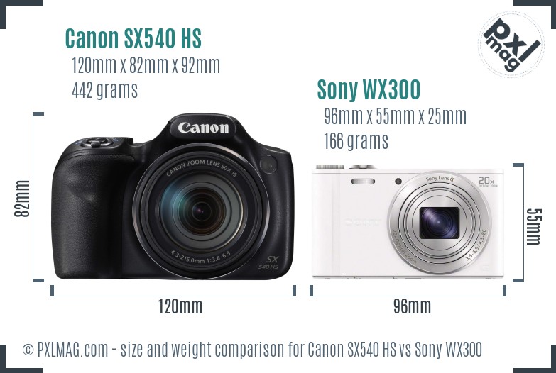 Canon SX540 HS vs Sony WX300 size comparison