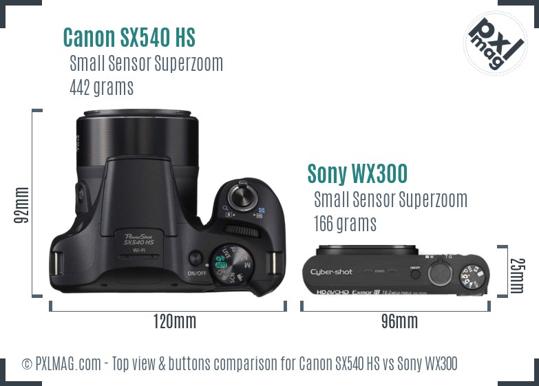 Canon SX540 HS vs Sony WX300 top view buttons comparison
