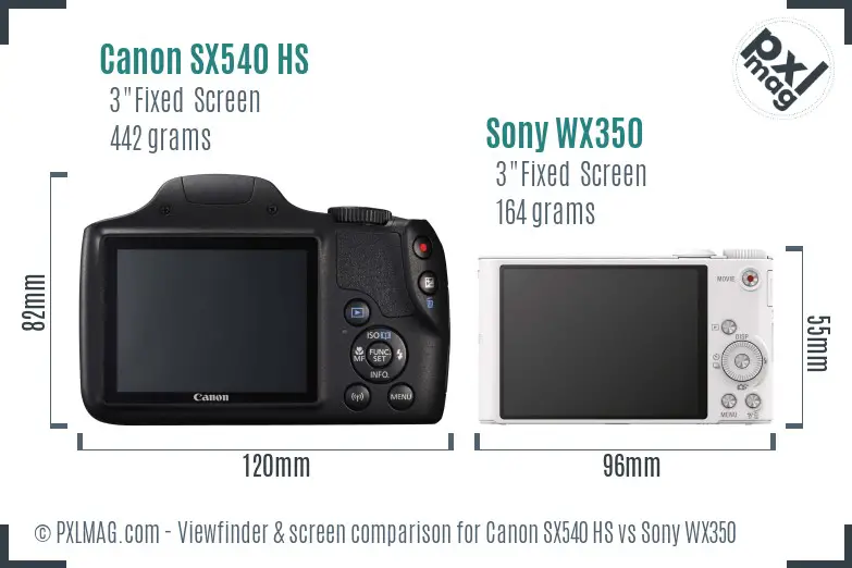Canon SX540 HS vs Sony WX350 Screen and Viewfinder comparison