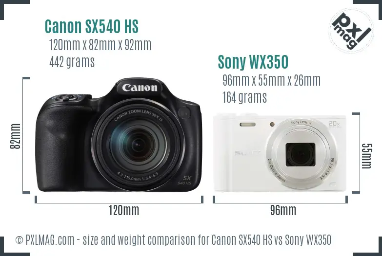 Canon SX540 HS vs Sony WX350 size comparison