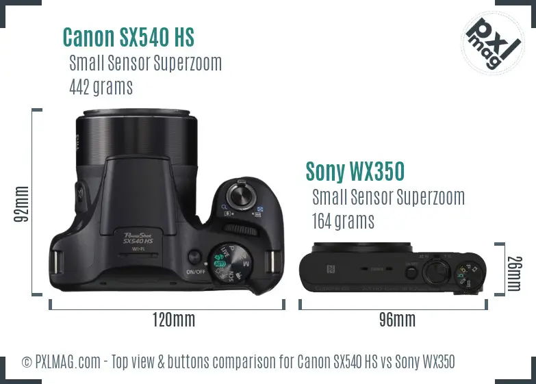 Canon SX540 HS vs Sony WX350 top view buttons comparison