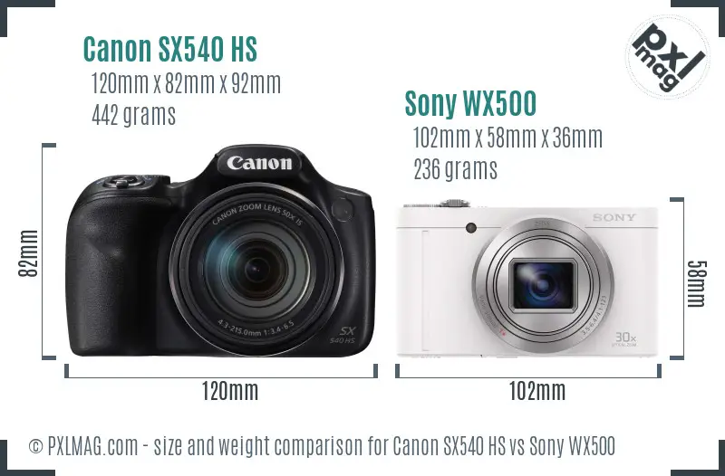 Canon SX540 HS vs Sony WX500 size comparison Canon SX540 HS vs Sony WX500 size comparison