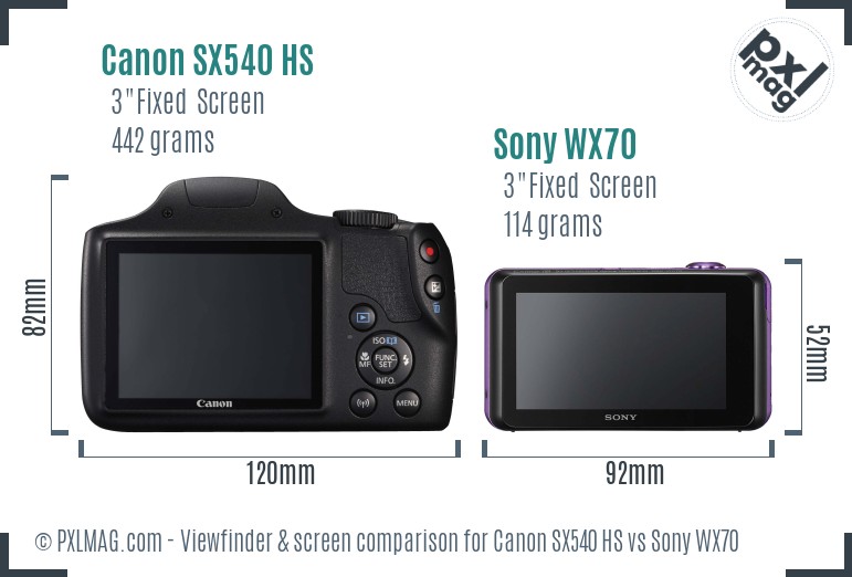 Canon SX540 HS vs Sony WX70 Screen and Viewfinder comparison